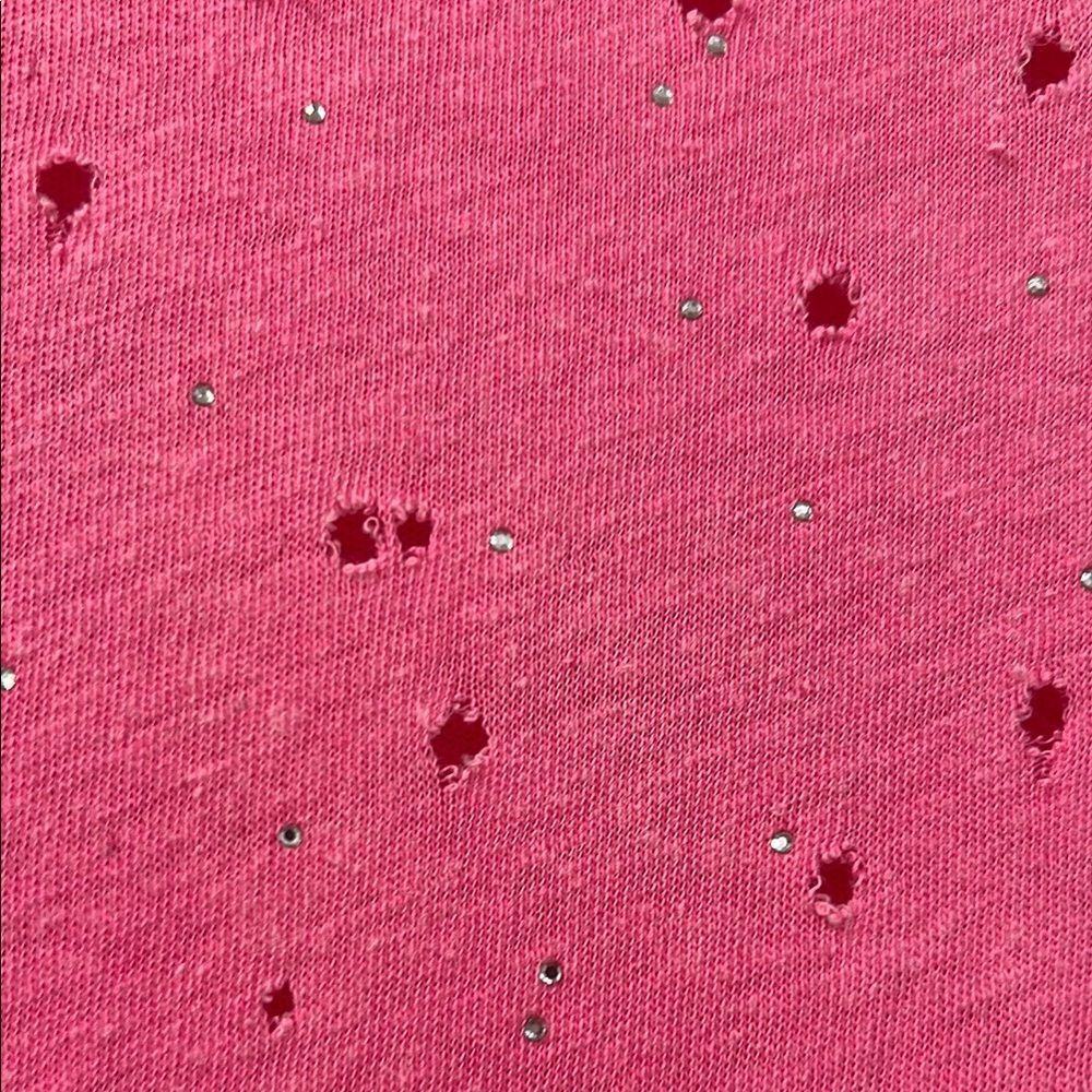 Michael Lauren Hot Pink Distressed Short Sleeve Tee - Picture 4 of 11